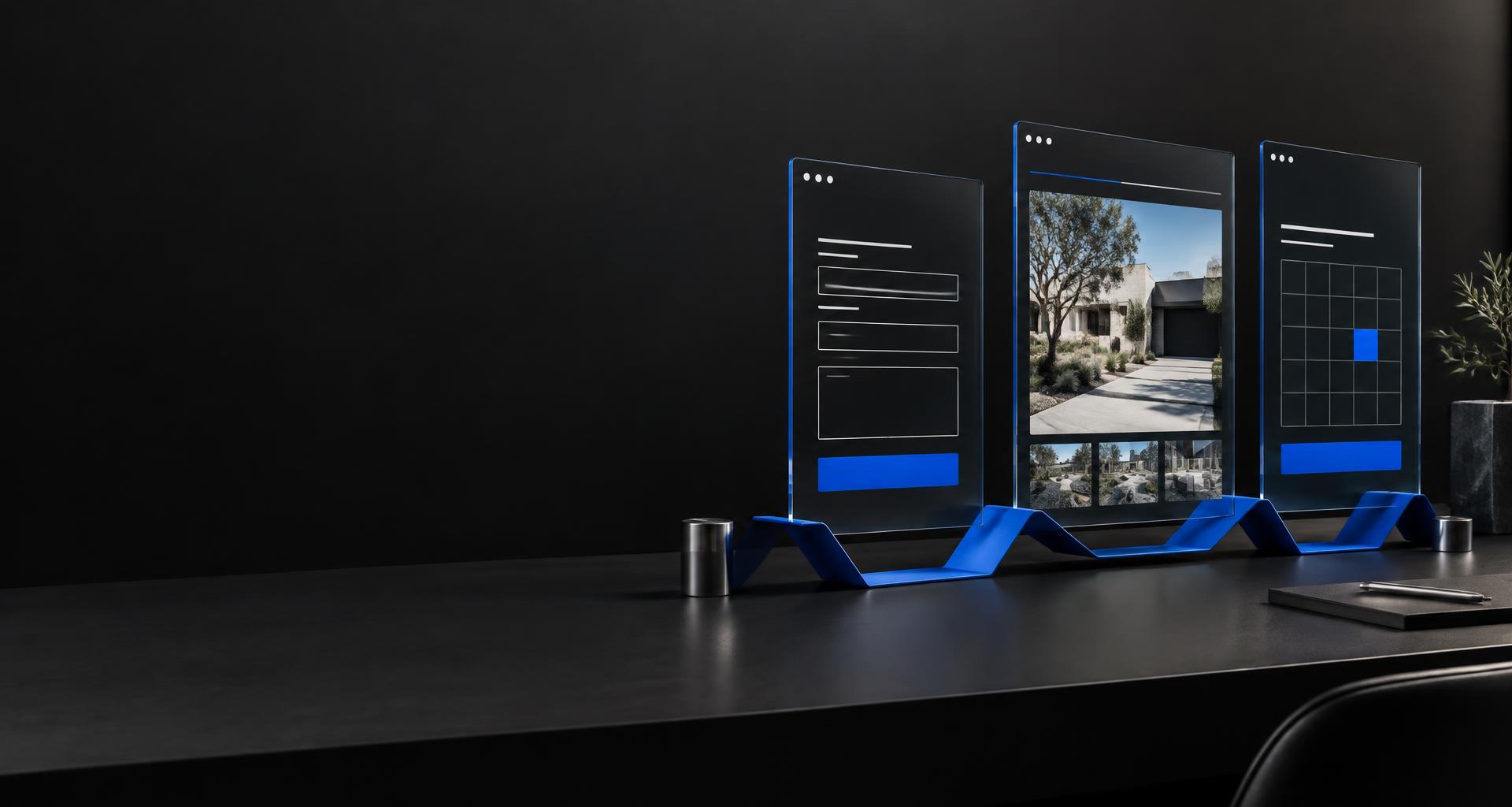 Connected website, quote request and scheduling screens in a WebEast studio concept